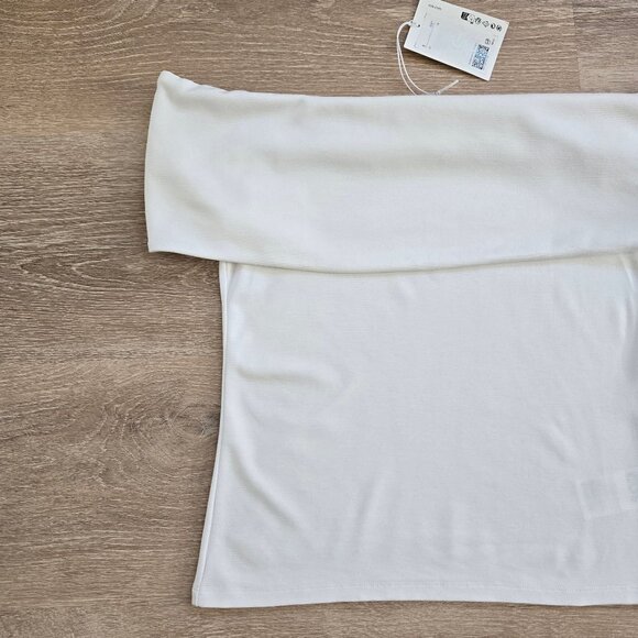 COS Women's Off-The-Shoulder Jersey Top White Medium New With Tags MSRP $69 - Picture 14 of 16